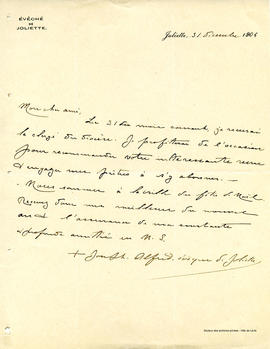 Lettre de Joseph-Alfred Archambault du 31 décembre 1904