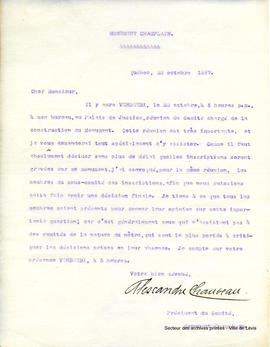 Lettre Alexandre Chauveau 22 octobre 1897